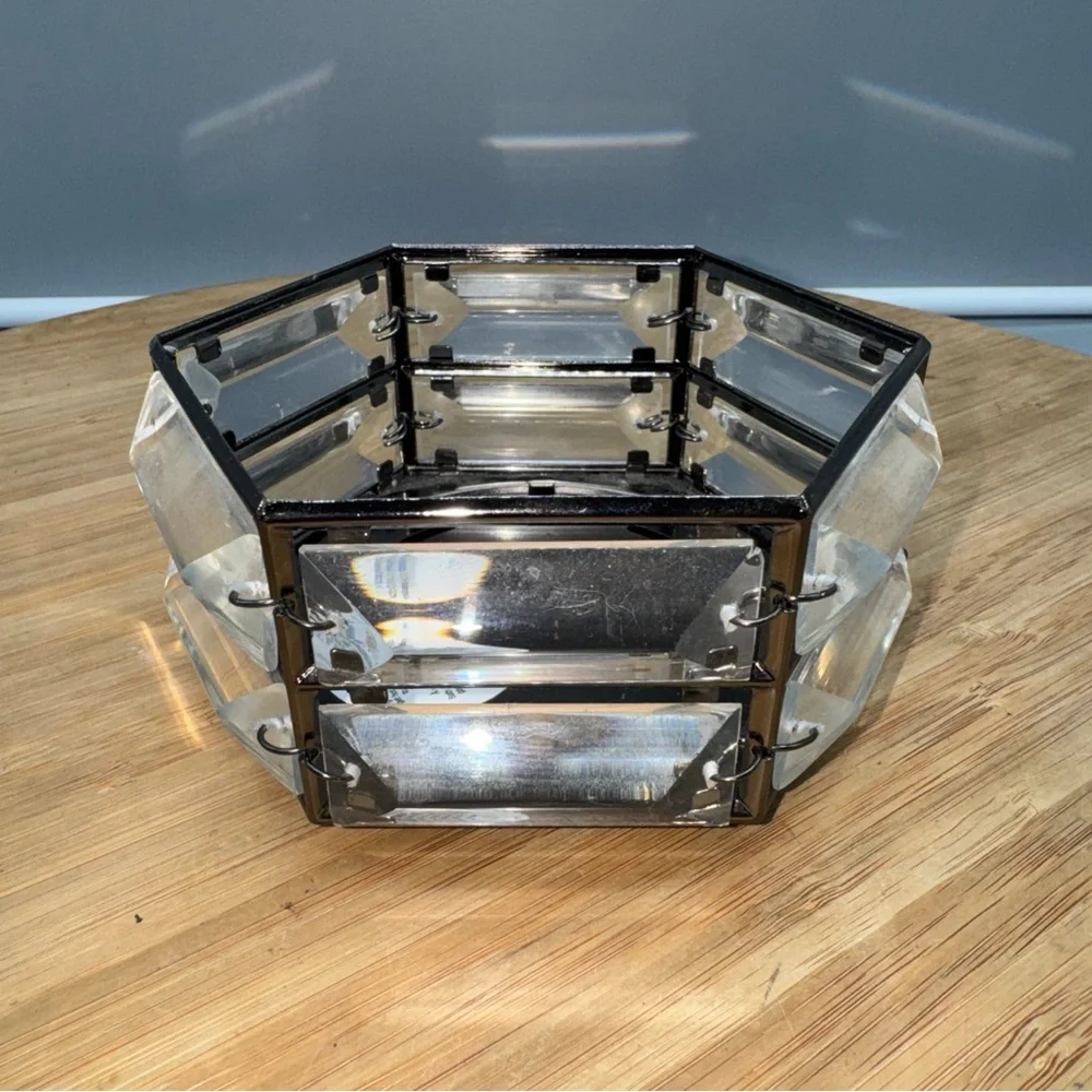 Bath &‎ Body Works NICKEL HEXAGON GEM  Large 3-Wick Candle Holder Rare HTF